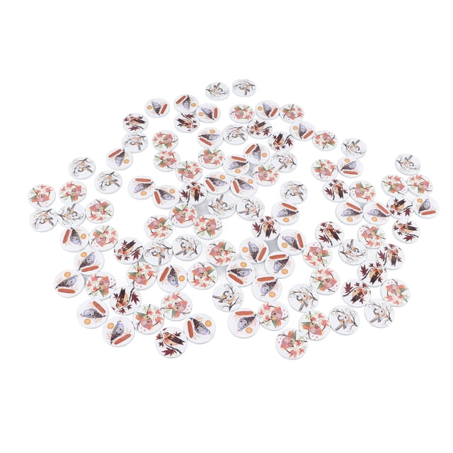 100 Uds. Botones de madera con estampado variado, 2 agujeros, botones de madera decorativos redondos para coser, artesanía DIY, estampado de dibujos animados de pájaros