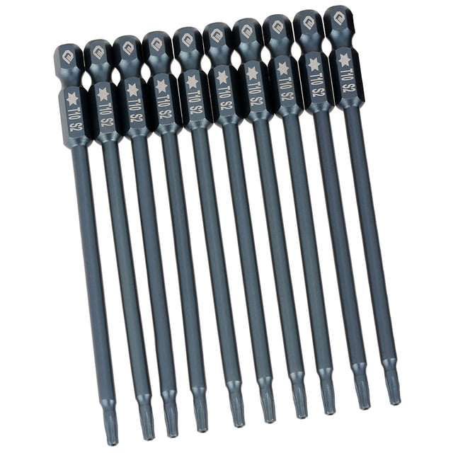 Juego de 10 puntas de destornillador de seguridad magnéticas T10 con vástago hexagonal de 100 mm y 1/4"