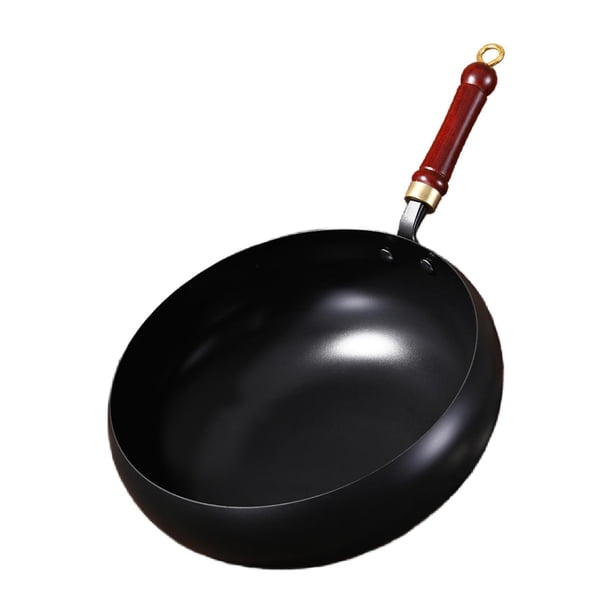 Sartén wok de 9,45" con mango de madera sin revestimiento, multiusos para saltear sin tapa