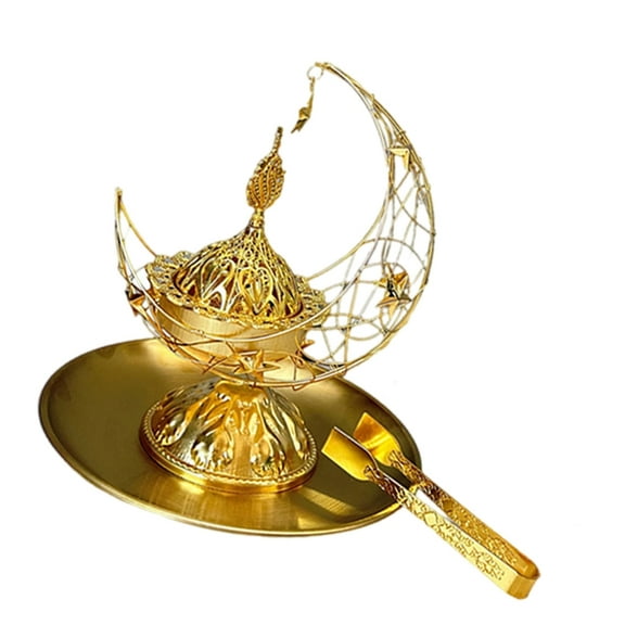 Arab Moon Bakhoor Incenses Burners with Tray Tongs Set Muslims Party Decoration