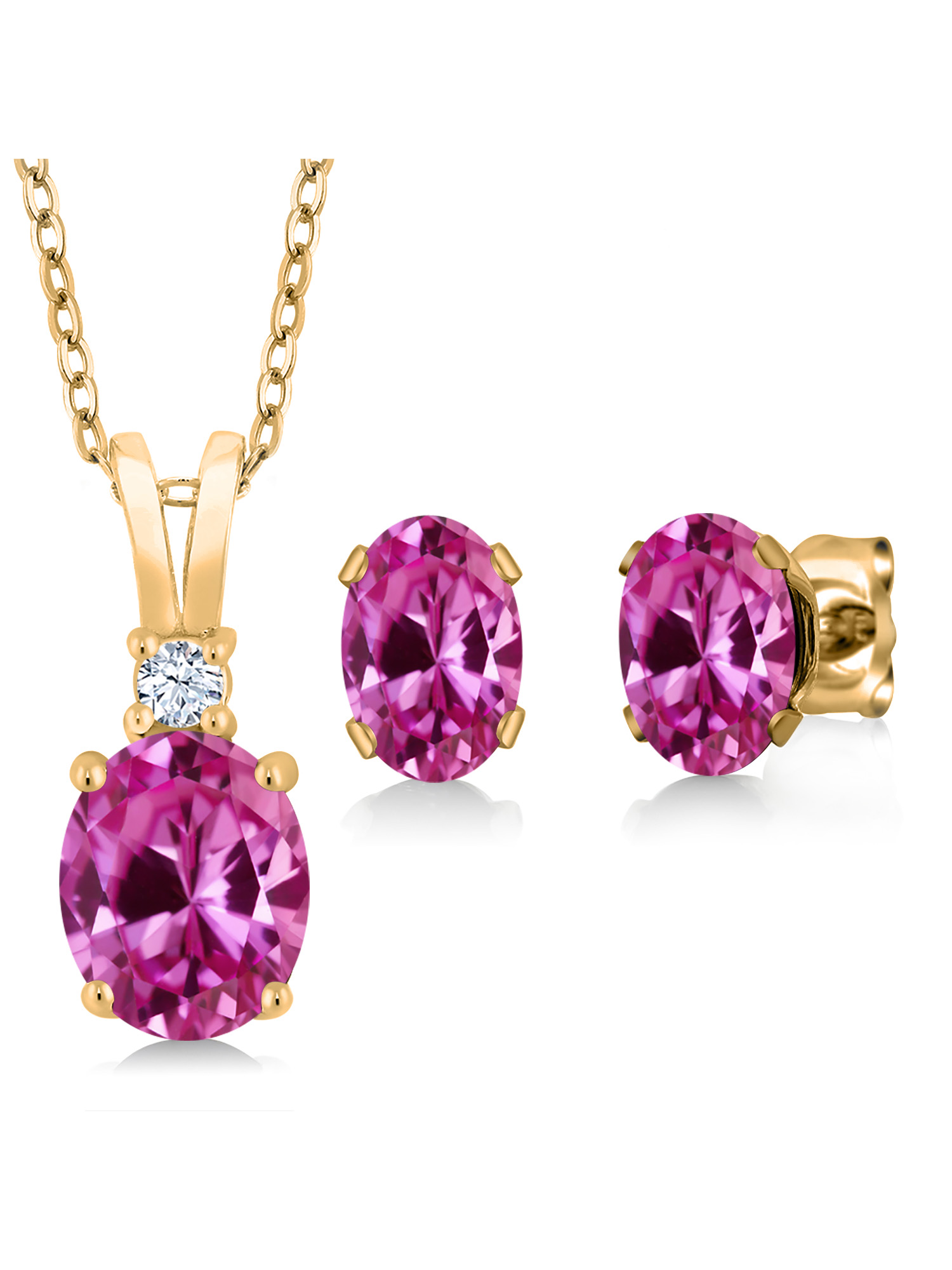Gem Stone King 3.50 Ct Pink Created Sapphire 18K Yellow Gold Plated