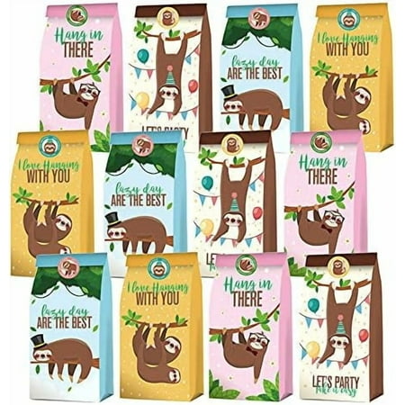 24 Pack Sloth Party Favor Bags - Jungle Animal Sloth Birthday Party Supplies for Kids, Sloth Treat Goodie Bags Cute Animal Candy Gift Bag for Sloth Party Favors and Theme Birthday Party Decorations