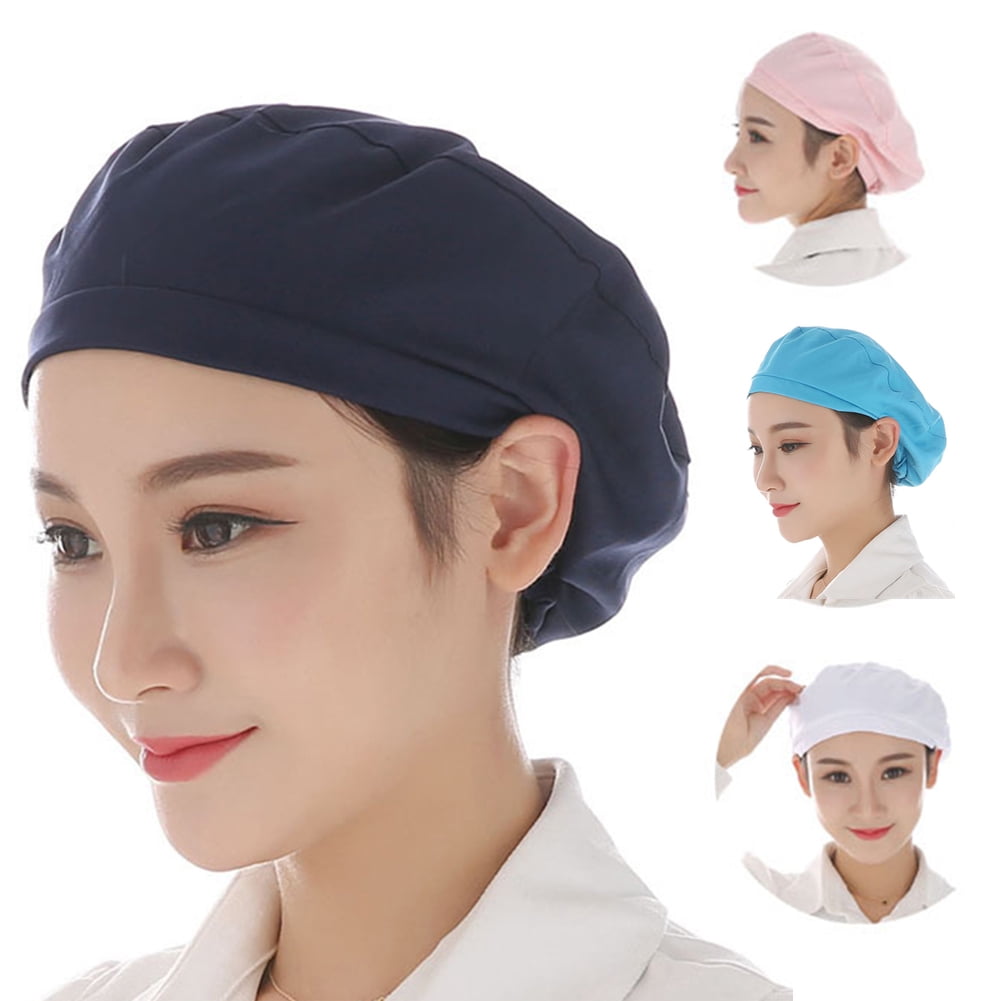 Women Cap Blue White Navy Pink Textile Dust Cap Kitchen Chef Hat 