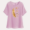thumbnail image 4 of lcziwo Cotton and Linen Short Sleeve Tees for Women Trendy Graphic Print Blouse Summer Lightweight Beach Tops Vacation Outfits Sales Prime Pink L, 4 of 8