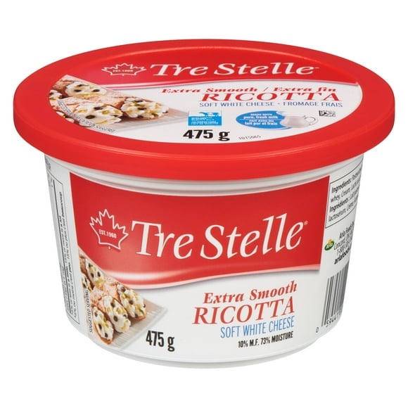Fromage ricotta plus lisse frais doux blanc de Tre Stelle 475g