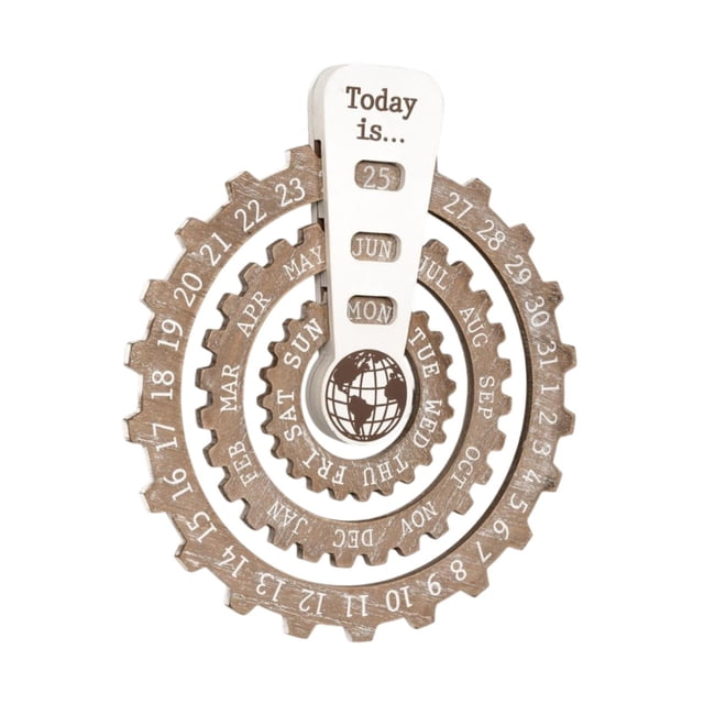 Calendario perpetuo de madera, decorativo, reutilizable, regalo festivo, coleccionable. Marrón claro