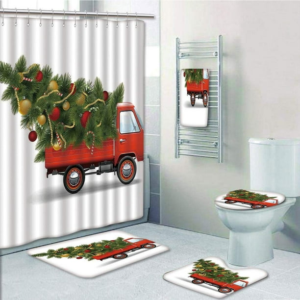 PRTAU Christmas Red Retro Farm Truck Big Christmas Tree