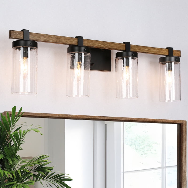 LNC 4-Light Modern Farmhouse Black Farmhouse Vanity Light, with Cylinder Glass Shade
