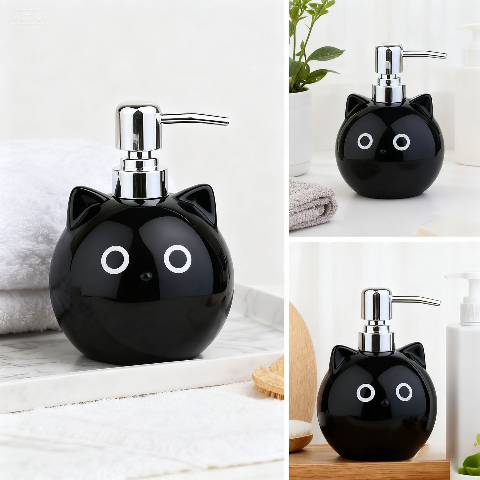 Gnwei Cute Hand Soap Dispenser, Ceramic Cute Cat Soap Dispenser with Pump, Perfect for Dish Soap, Liquid Soap, Hand Soap Dispenser for Bathroom, 16 oz Refillable Lotion Bottle