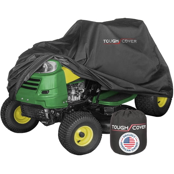 Tough Cover 75” x 47” x 49” Black Lawn Mower Cover with Drawstring, Lawn Tractor Protector and Carrying Bag