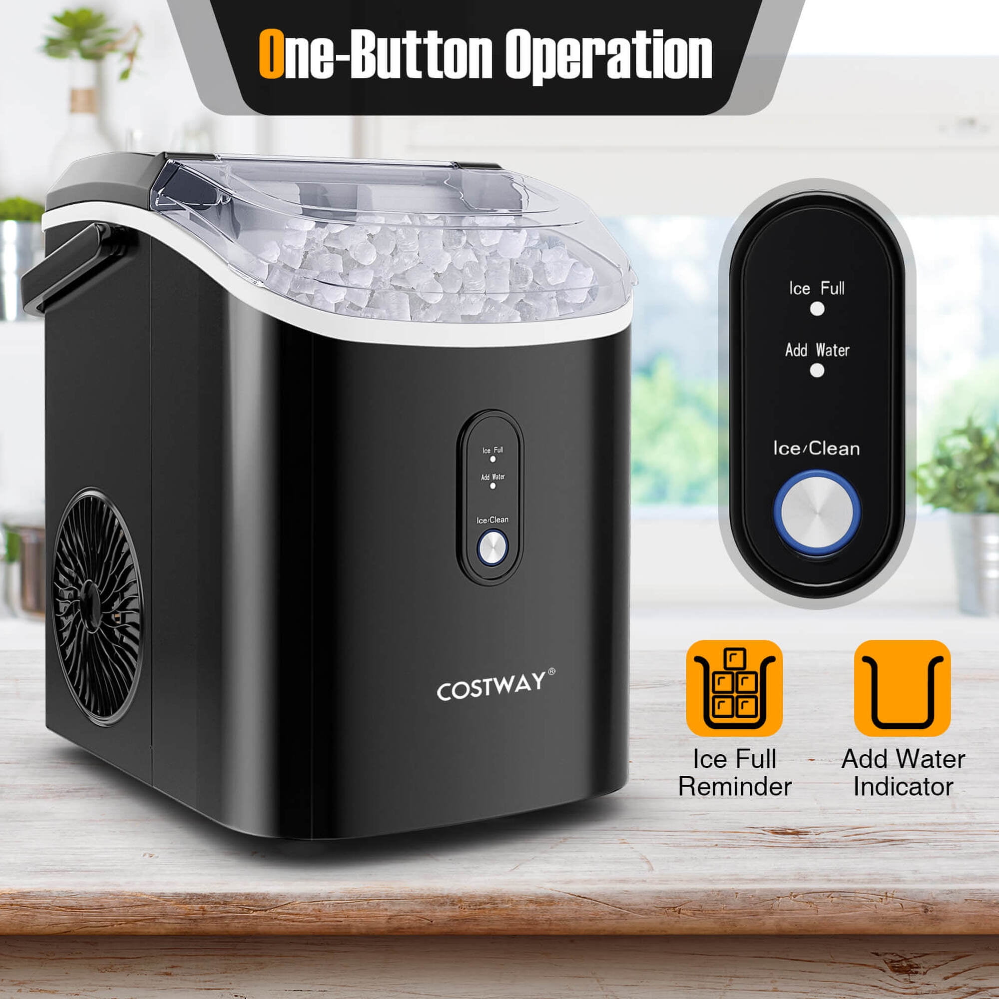 Costway Countertop Ice Maker with Soft Chewable Pellet Ice  Ready in 6 Mins Black
