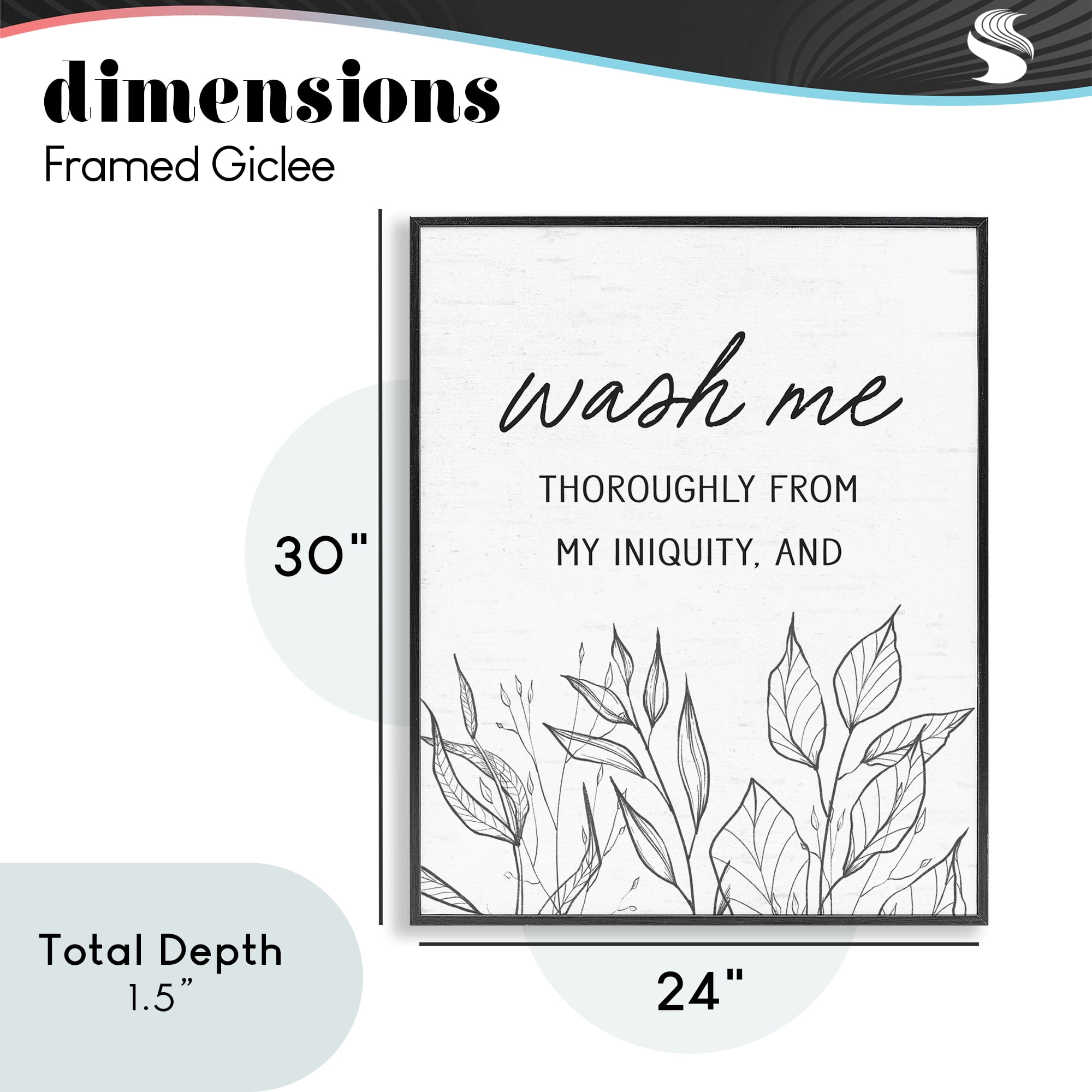 Wash Me Thoroughly Scripture Black Framed Giclee Art, design by Lettered and Lined