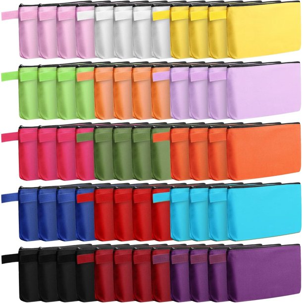 LMHF 60 Pieces Canvas Makeup Bags Bulk Cute Travel Cosmetic Bags Makeup Pouch Multipurpose Blank Small Toiletry Bag DIY with Zipper for Travel Women Teens,15 Colors(9.8 x 5 x 2 Inch)