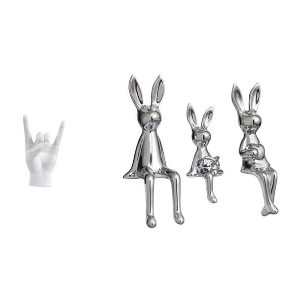 Figura decorativa de conejo sentado, de resina y cerámica, con gesto creativo. Ideal para regalar o decorar el hogar.