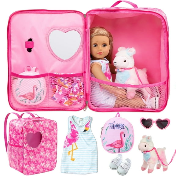 K.T. Fancy American 18 Inch Doll Carrier Bag with Doll Clothes and Accessories, Includes Dress, Doll Backpack for 18 Inch Doll