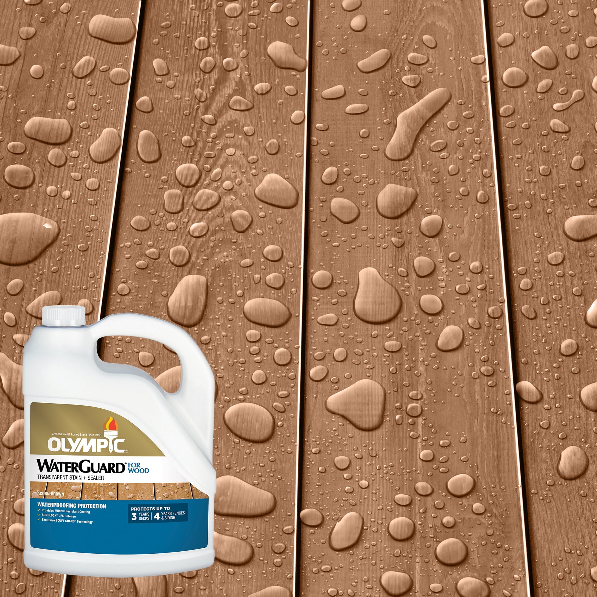 (2 pack) Olympic WaterGuard Acorn Brown Transparent Exterior Wood Stain and Sealer, 1 Gallon
