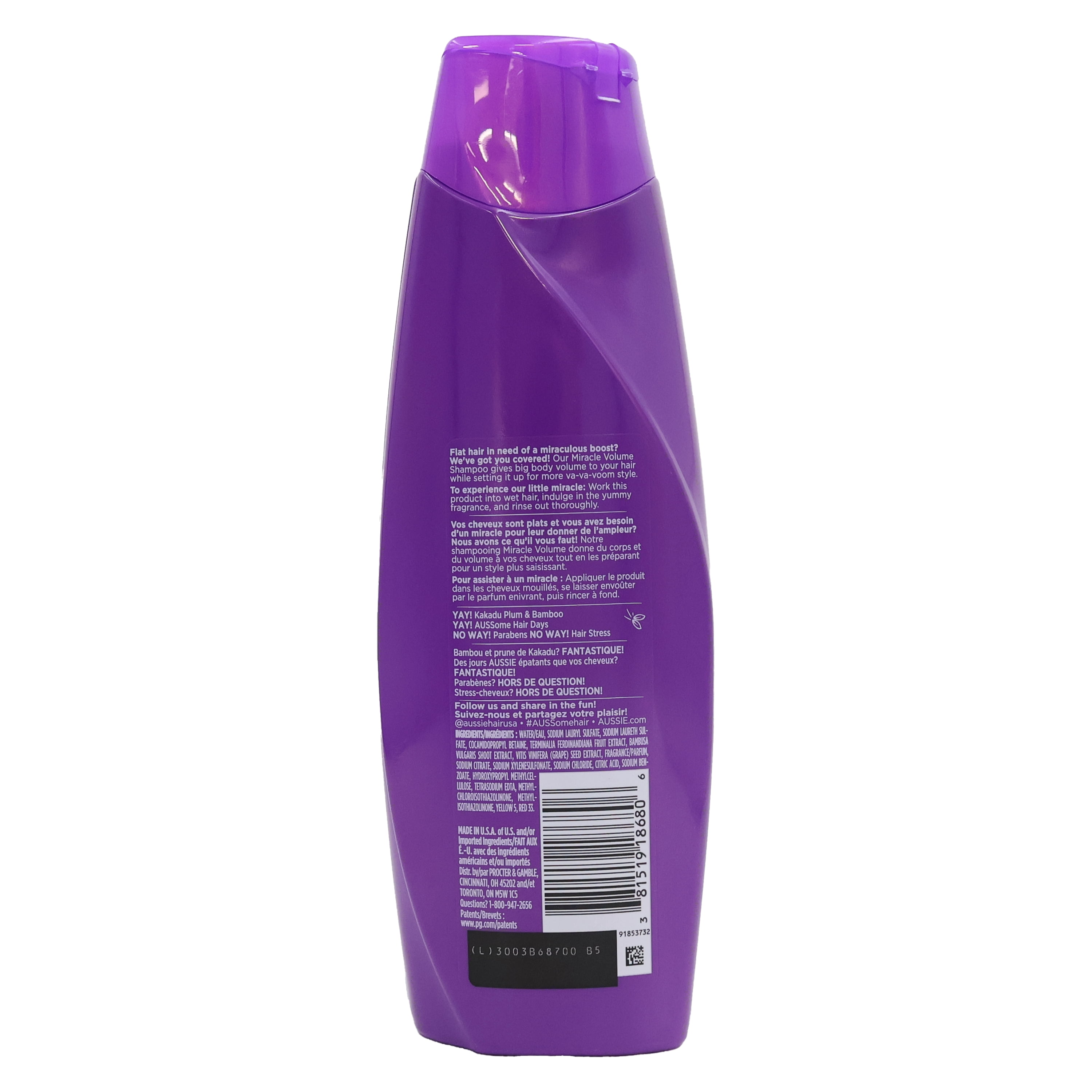 Aussie Miracle Volume Hair Shampoo, 12.1 Oz., Pack of 2