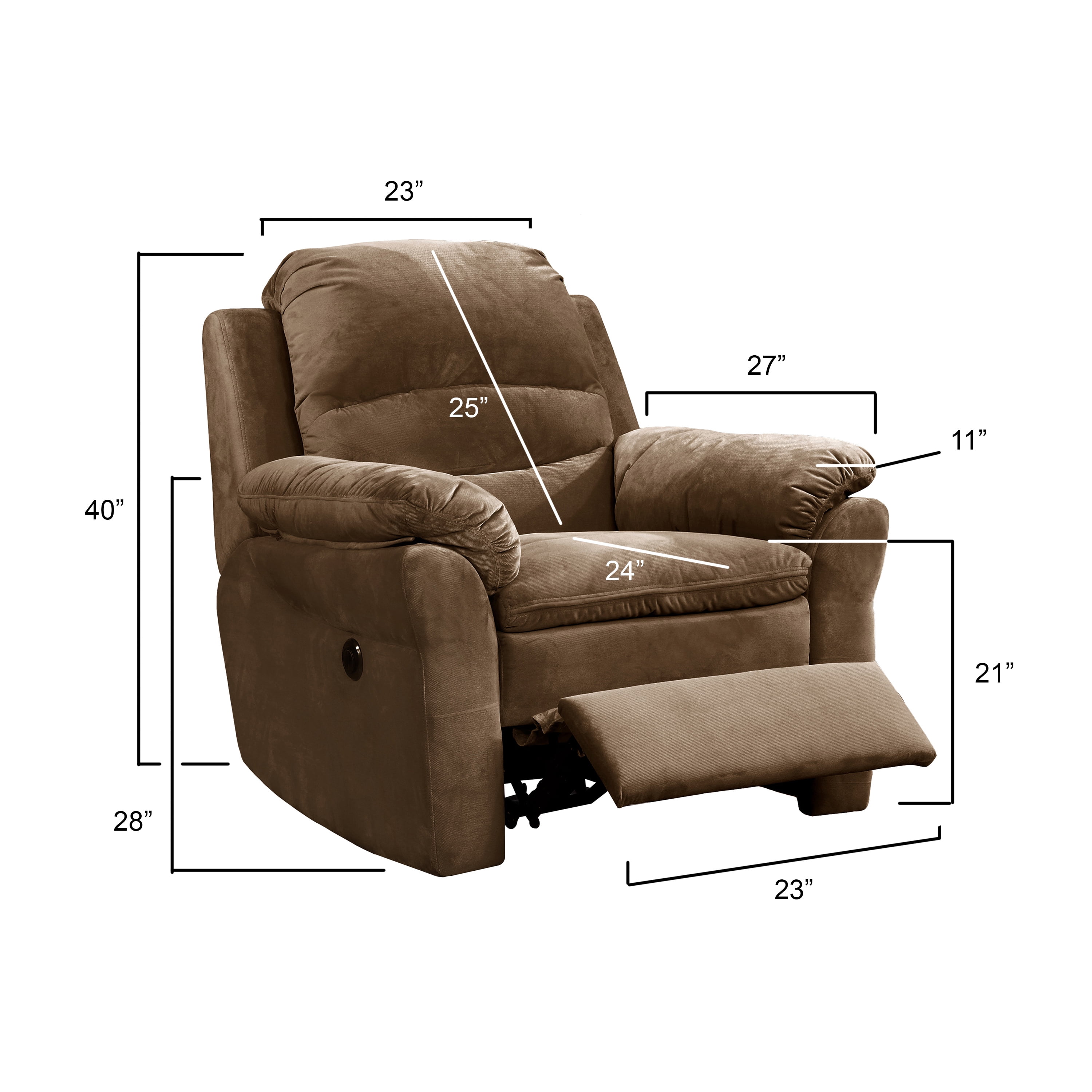 AC Pacific Felix Contemporary Style Upholstered Living Room Electric Recliner Chair with Lumbar Massage, Tawny Brown