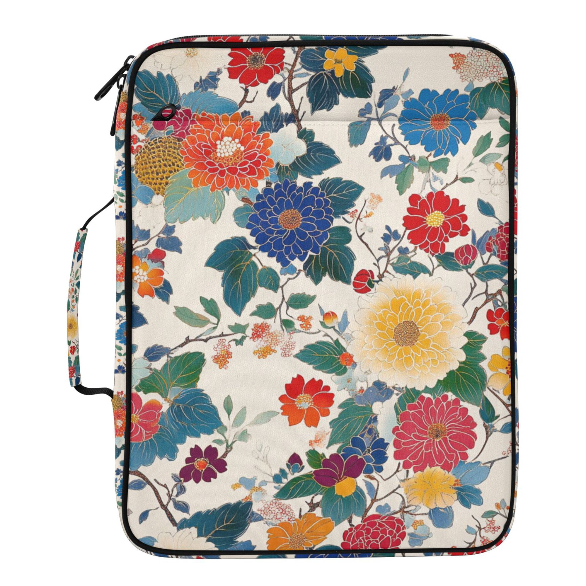FORMRS Accordion File Folder A4 Size 7-Pocket Expanding Document Organizer Bag with 3 Ring Binder, Red Japanese Floral Pattern