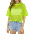 thumbnail image 2 of T Shirts for Women 2025 Fishnet Hollow Out See Trough Short Sleeve Crewneck Beach Cover Up Womens T Shirts, 2 of 5