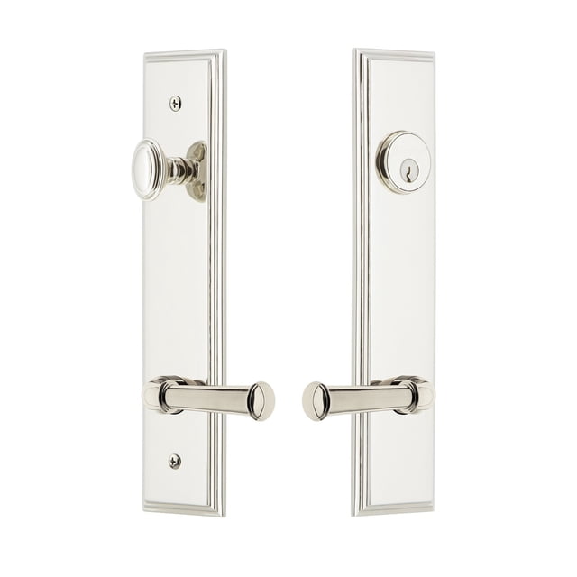 Grandeur Hardware 841358 Carre' Tall Plate Complete Entry Set with Georgetown Lever, Backset Size - 2.75", Polished Nickel