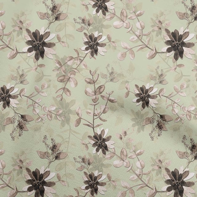 oneOone Cotton Silk Greenish Beige Fabric Florals Craft Projects Decor Fabric Printed By The Yard 42 Inch Wide