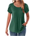 thumbnail image 2 of Crunowin Womens Round Neck Pleated Tops Casual Short Sleeve Summer Going Out T-Shirts Green Size L, 2 of 8