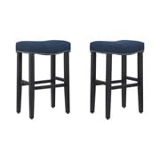 WestinTrends 29" Inch Upholstered Saddle Seat Counter Stool (Set of 2), Black/Navy Blue