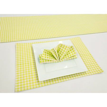 

Yellow & White Checked Gingham Placemat Table Runner Cloth Napkins Set by Penny s Needful Things (6 Napkins & 6 Placemats) (5 Feet Long Table Runner) (Orange)