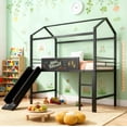 thumbnail image 3 of DreamBuck House Loft Bed with Slide, Twin Metal Loft Bed with Chalkboard, Roof, Guardrail, Built-in Ladder and Slide, Metal House Bed for Teens, Twin Loft Beds for Bedroom Dorm, No Box Spring Needed, 3 of 8