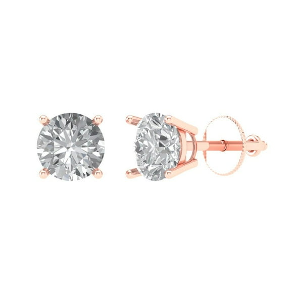 2 ct Screw-Back Stud Earrings for Women | 6.5mm Round Cut Moissanite | 18K Rose Gold