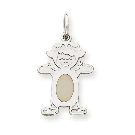 Little Girl Birthstone Charm - 14K White Gold White Opal Little Girl Charm Pendant