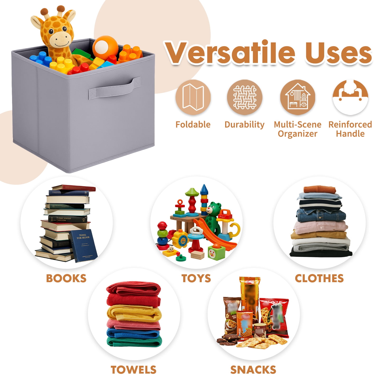 PinkSheep Collapsible Fabric Cube Storage Bins, Foldable Storage Cubes Organizer Bins Basket (10.5" x 10.5"), Gray, 6 Pack