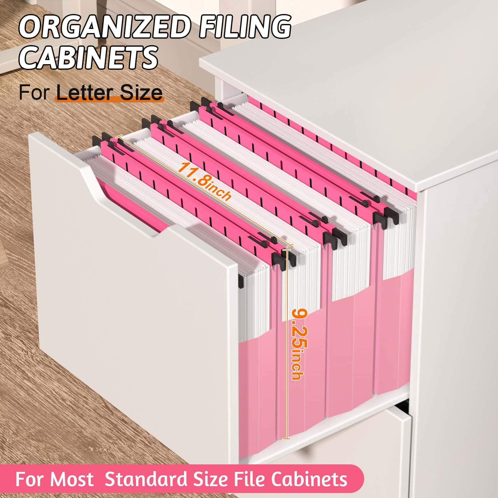 Plastic Hanging File Folders Expanding 12 Pack Extra Capacity Folder Letter Size 2 Inch Expansion Heavy Duty Adjustable Tabs Pink Designed For Bulky Files