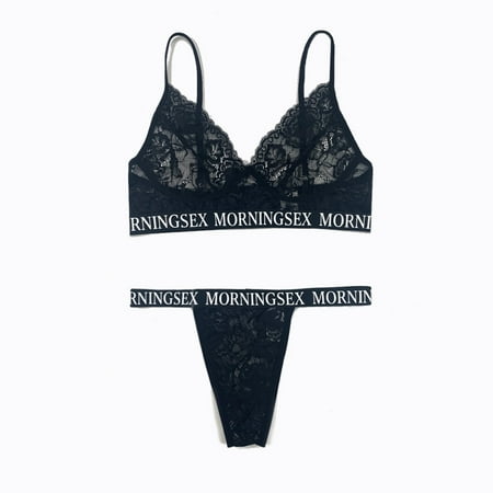 

Womens Lace Perspective Three-Point Bra Without Steel Ring Two-Piece Suit Thongs