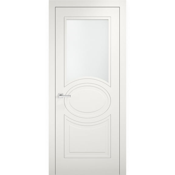 Solid French Door Opaque Glass 30 x 80 inches / Mela 7012 Matte White / Single Regular Panel Frame Handle / Bathroom Bedroom Modern Doors