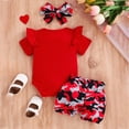 thumbnail image 4 of TOWED22 Newborn Baby Girl Summer Clothes Romper Jumpsuit Short Sleeve Round Neck Shorts Headband Bow Cute 3Pcs Set(Red,12-18 M), 4 of 4