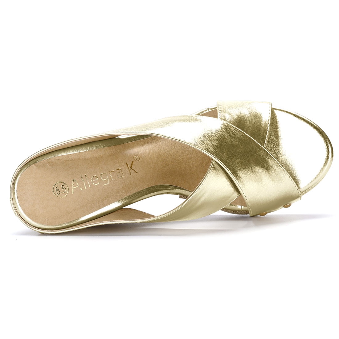 DARING DIVA Women's Stylish Open Toe Linen Platform Slide Wedge Sandals Gold 9