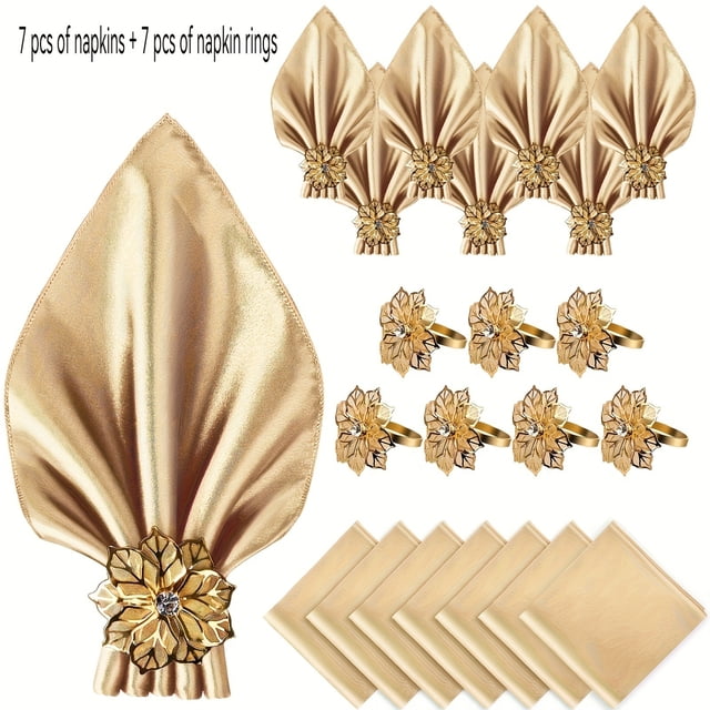 1 elegante juego de servilletas de raso con exquisitos servilleteros | Imprescindible for bodas y vacaciones.