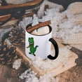 thumbnail image 5 of 3dRose, Cute Funny Green T-rex Dinosaur Playing Flute Cartoon, 15oz Two-Tone Black Mug, 5 of 7