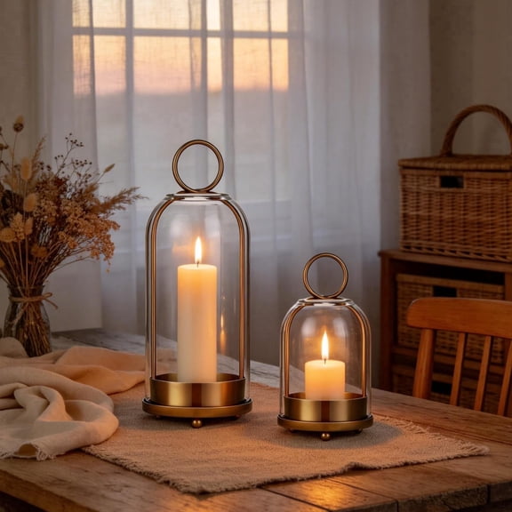 A AKARF Glass Dome Candle Holders Set Hanging Metal Base Clear Glass