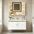 thumbnail image 1 of Gabinete de Baño de Lavamanos y Armario con Espejo Ajustable en 3 Colores, Armario de Pared para Baño con Grifos de Agua Caliente y Fría, Tuberías de Desagüe, Estante, 60 * 40 * 38cm (Marble), 1 of 9