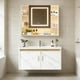 thumbnail image 1 of Gabinete de Baño de Lavamanos y Armario con Espejo Ajustable en 3 Colores, Armario de Pared para Baño con Grifos de Agua Caliente y Fría, Tuberías de Desagüe, Estante, 60 * 40 * 38cm (Marble), 1 of 9