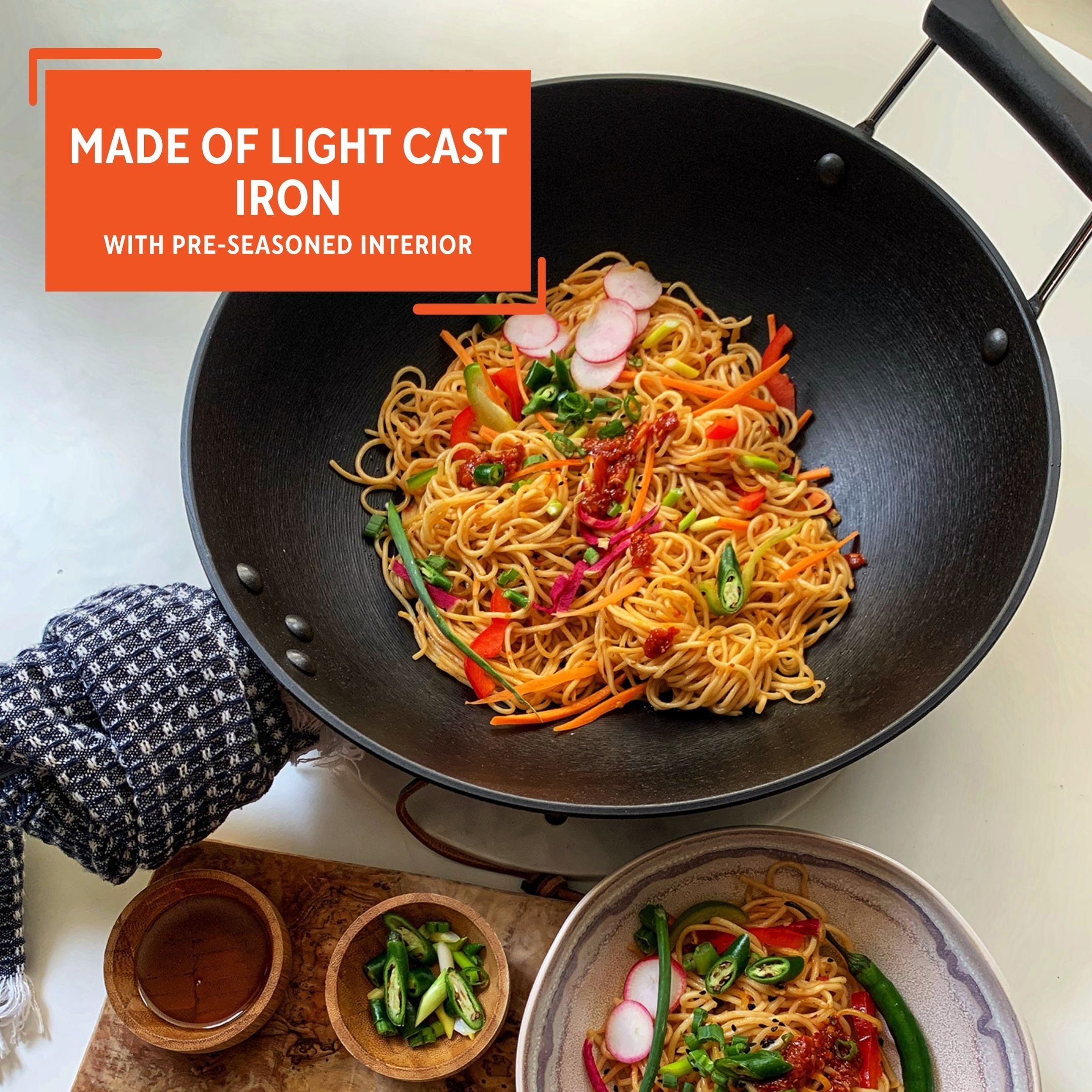 USA Made Light Iron Wok. Induction ready & seasoned for you! by