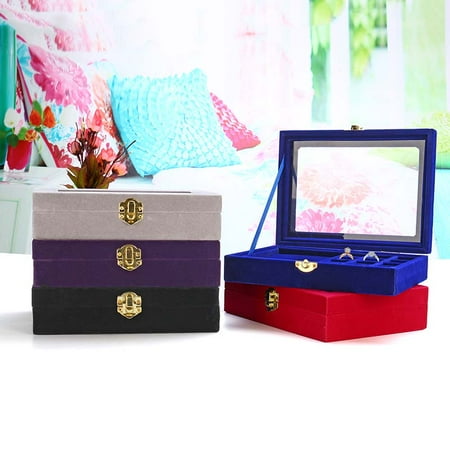 Godinger Silver Jewelry Box (Velvet Or PU Jewelry Box Colors Storage Show Case Rings Earings Bracelet Portable Necklace Glass Display Holder Tray Wood Organizer Travel Ornaments Cosmetic Women Girls)