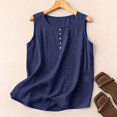 thumbnail image 6 of Women's Cotton Linen Sleeveless Crewneck Tank Top Loose Fit Casual Summer Blouse, 6 of 8