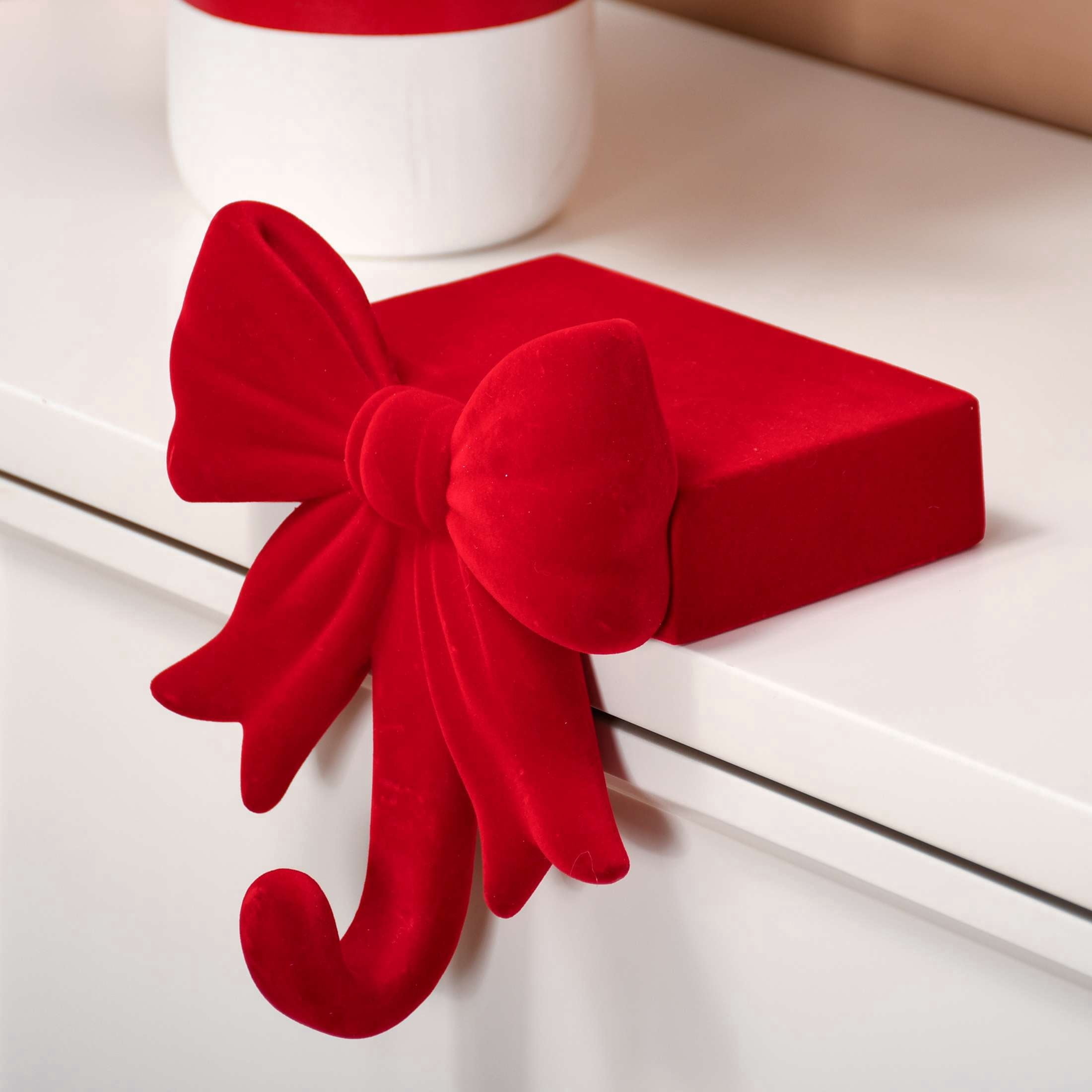 Red Velvet-Feel Bow Christmas Stocking Holder, 8.3", by Holiday Time
