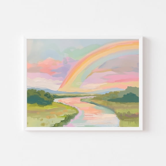 Rainbow River Pastel Landscape Wall Art, Unframed Paper Print Size 8x12