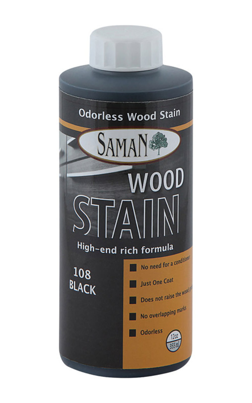 Saman Semi-Solid Black Water-Based Wood Stain 12 oz 