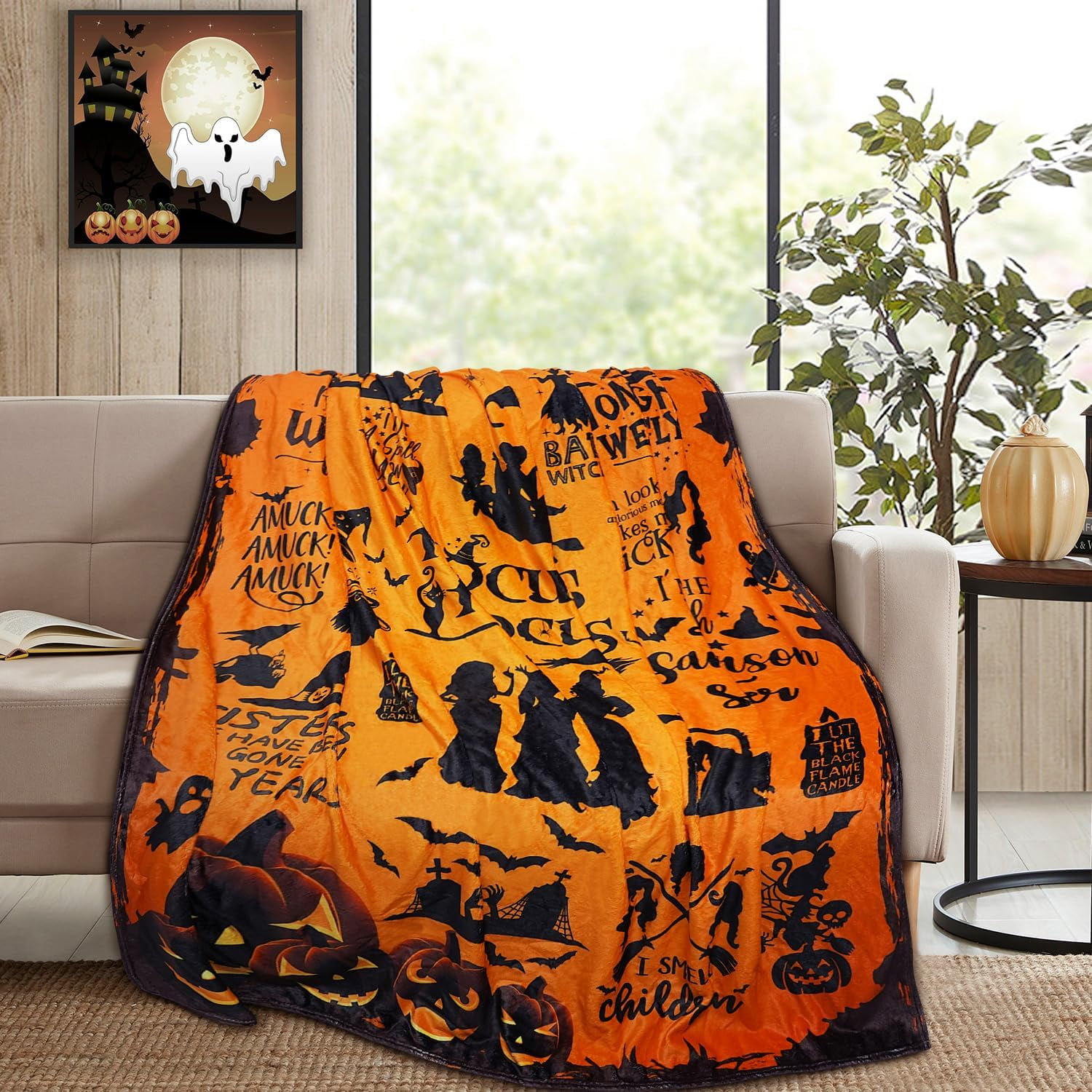 Metawu Halloween Witch Blanket for Women, Flannel Fleece Throw Blanket for Couch, Sofa, Bed, Chair Decor, 50x60 Inches